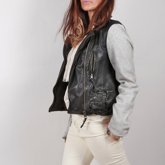 ALL SAINTS Black Leather Suede Gray Biker Jacket - Picture 9 of 13